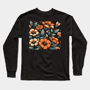 Orange Floral Illustration Long Sleeve T-Shirt